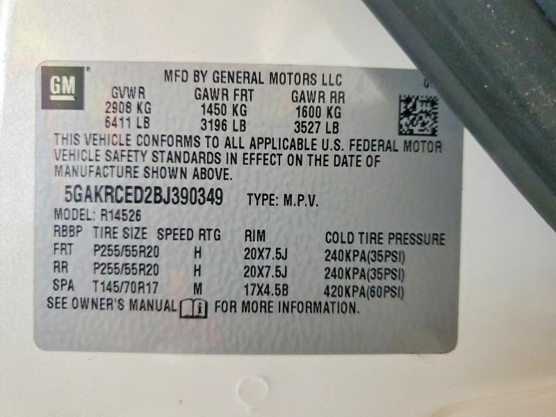 2011 Buick Enclave მანქანა იყიდება აუქციონზე, vin: 5GAKRCED2BJ390349, აუქციონის ნომერი: 58975456
