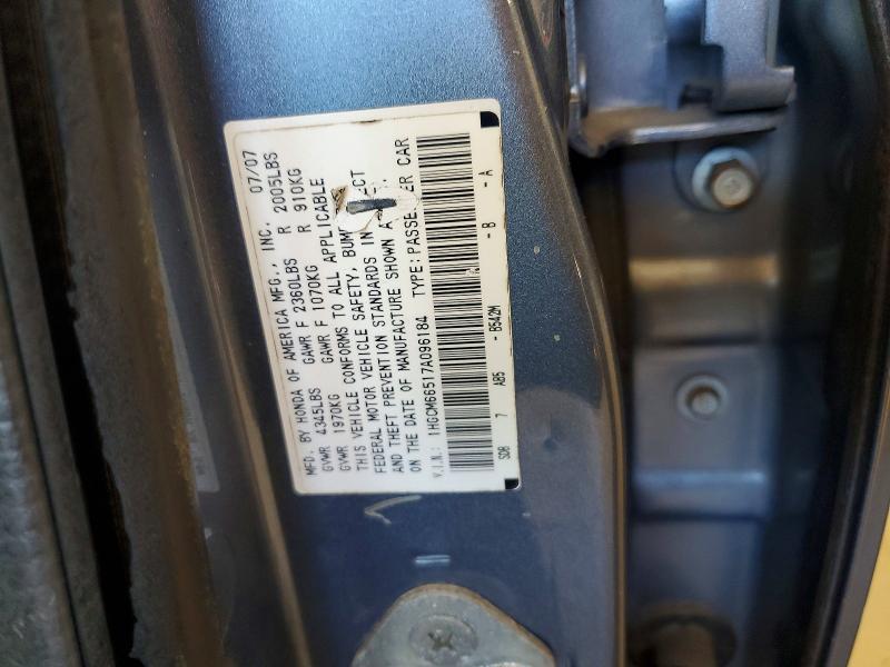 56461436 :رقم المزاد ، 1HGCM66517A096184 vin ، 2007 Honda Accord مزاد بيع