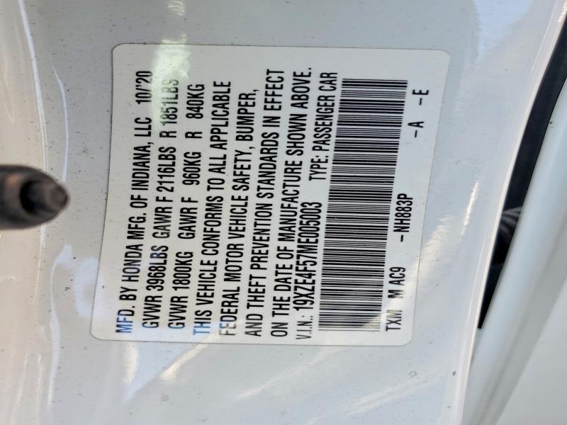 2021 Honda Insight მანქანა იყიდება აუქციონზე, vin: 19XZE4F57ME005003, აუქციონის ნომერი: 56311096