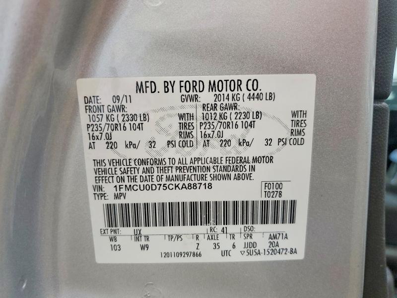 Продаж на аукціоні авто 2012 Ford Escape, vin: 1FMCU0D75CKA88718, номер лоту: 58466886
