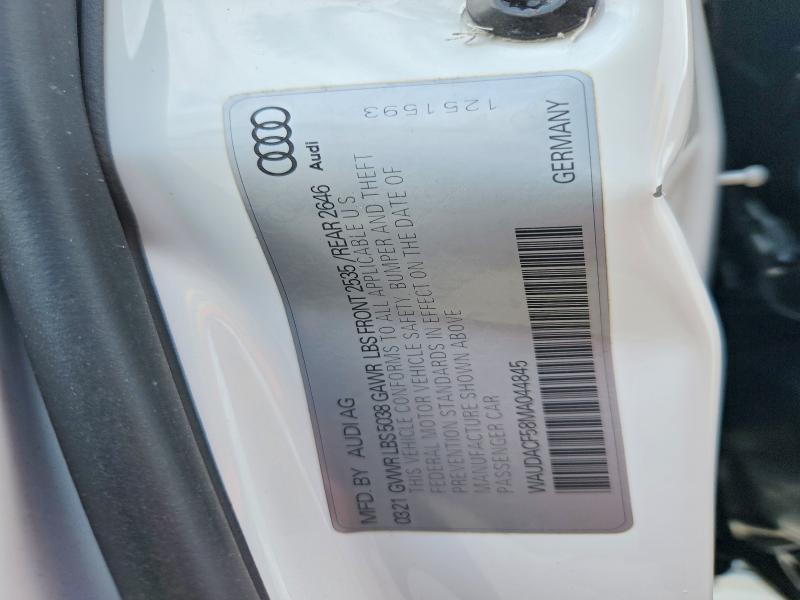 2021 Audi A5 მანქანა იყიდება აუქციონზე, vin: WAUDACF58MA044845, აუქციონის ნომერი: 59285856