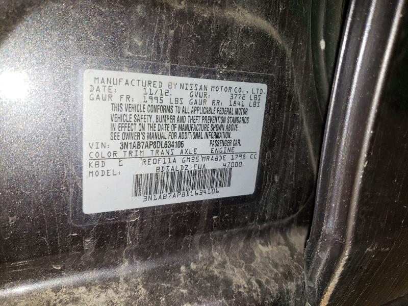 57259086 :رقم المزاد ، 3N1AB7AP8DL634106 vin ، 2013 Nissan Sentra مزاد بيع