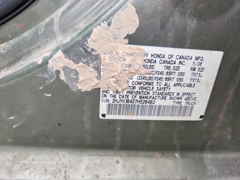 56651366 :رقم المزاد ، 2HJYK16427H526483 vin ، 2007 Honda Ridgeline مزاد بيع
