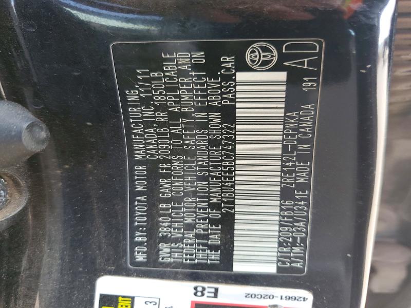 Aukcja sprzedaży 2011 Toyota Corolla, vin: 2T1BU4EE5BC747322, numer aukcji: 56370026