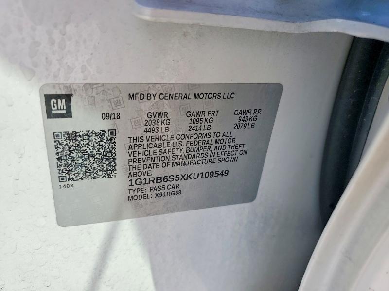 Auction sale of the 2019 Chevrolet Volt, vin: 1G1RB6S5XKU109549, lot number: 57566676