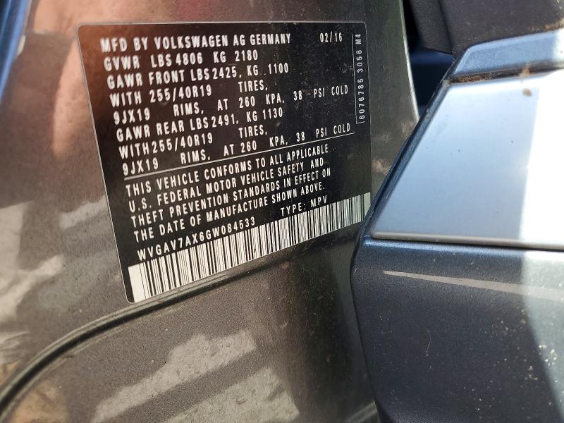 Aukcja sprzedaży 2016 Volkswagen Tiguan, vin: WVGAV7AX6GW084533, numer aukcji: 54559306