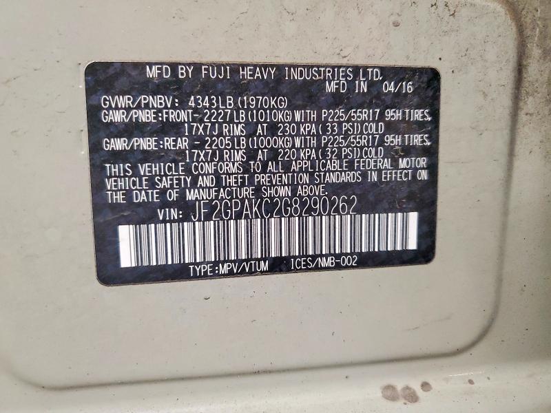 Продаж на аукціоні авто 2016 Subaru Crosstrek, vin: JF2GPAKC2G8290262, номер лоту: 56412606
