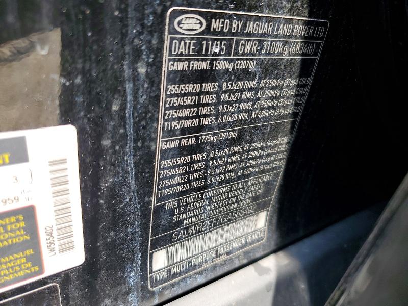Продаж на аукціоні авто 2016 Land Rover Range Rover Sport, vin: SALWR2EF7GA565402, номер лоту: 85636755