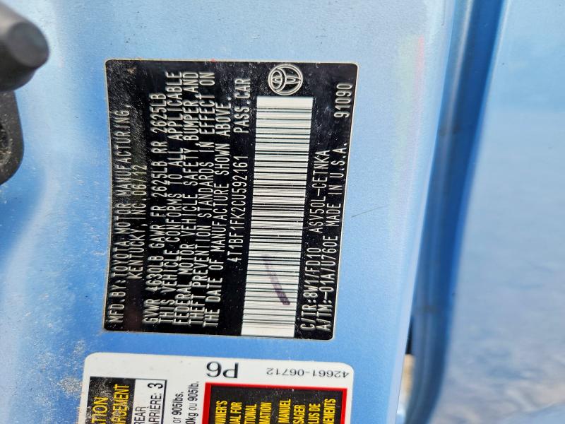 2012 Toyota Camry მანქანა იყიდება აუქციონზე, vin: 4T1BF1FK2CU592161, აუქციონის ნომერი: 57628666