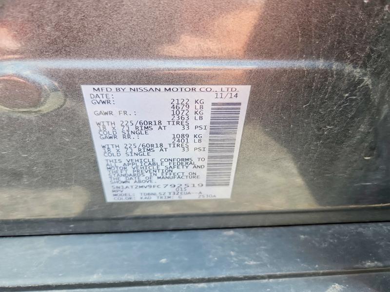 Продаж на аукціоні авто 2015 Nissan Rogue, vin: 5N1AT2MV9FC792519, номер лоту: 58126976