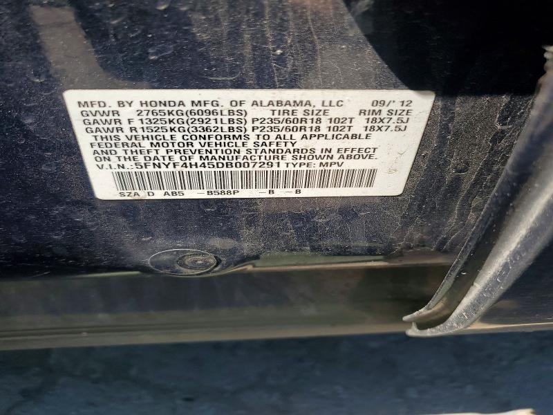 2013 Honda Pilot მანქანა იყიდება აუქციონზე, vin: 5FNYF4H45DB007291, აუქციონის ნომერი: 55683856