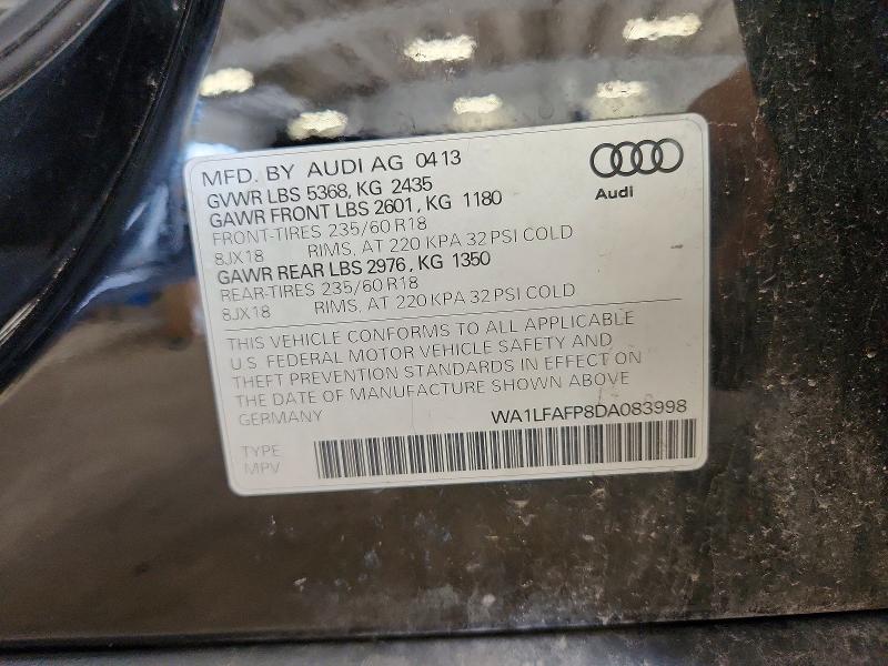 56317996 :رقم المزاد ، WA1LFAFP8DA083998 vin ، 2013 Audi Q5 مزاد بيع