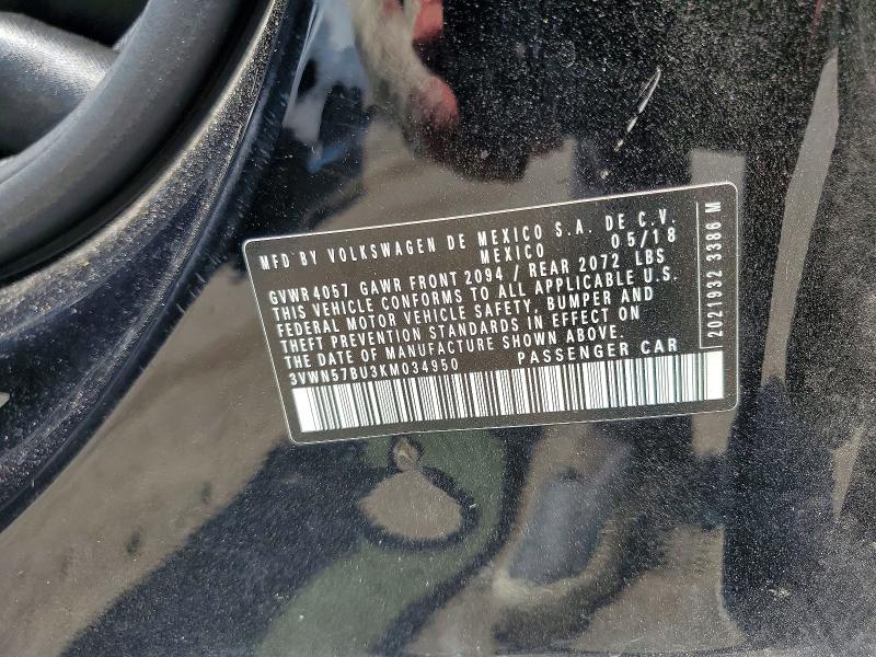 Aukcja sprzedaży 2019 Volkswagen Jetta, vin: 3VWN57BU3KM034950, numer aukcji: 57907976