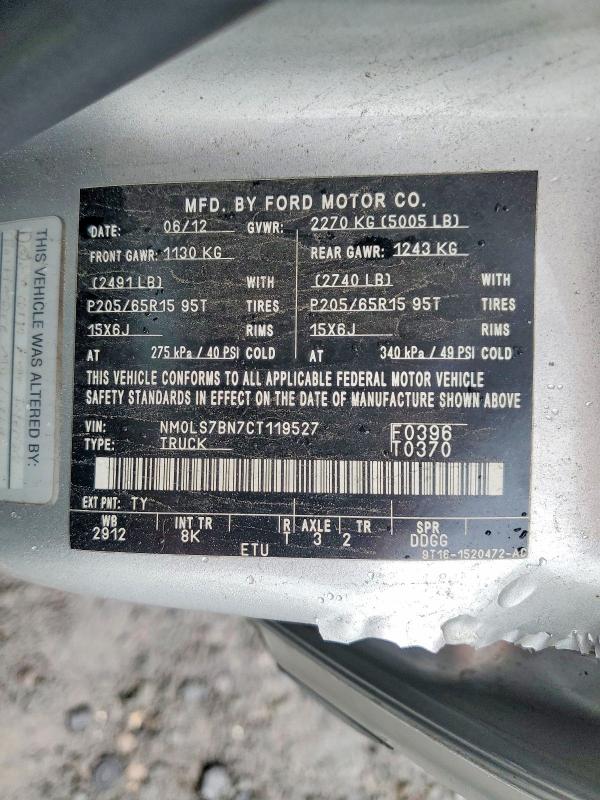 2012 Ford Transit Connect მანქანა იყიდება აუქციონზე, vin: NM0LS7BN7CT119527, აუქციონის ნომერი: 56780436