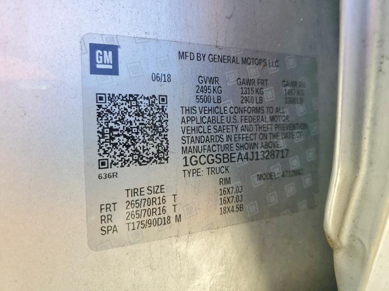 2018 Chevrolet Colorado მანქანა იყიდება აუქციონზე, vin: 1GCGSBEA4J1328717, აუქციონის ნომერი: 57441776