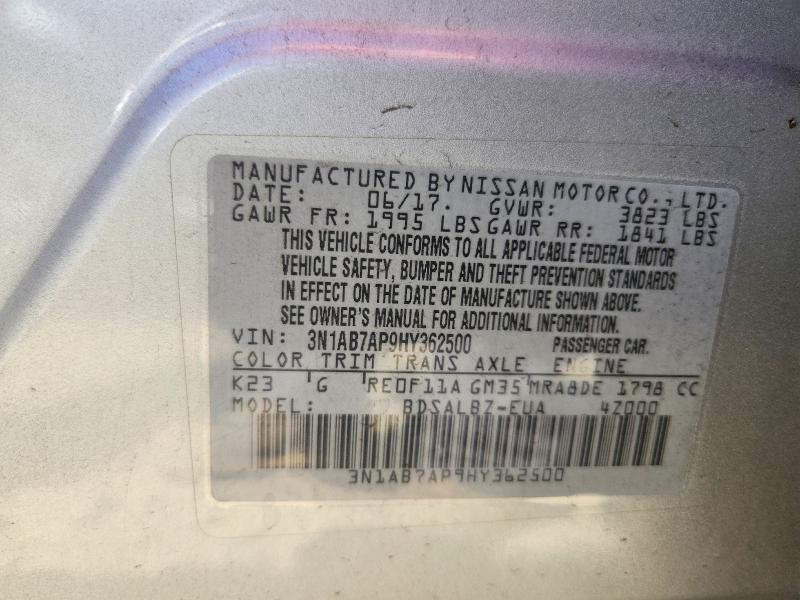 56700766 :رقم المزاد ، 3N1AB7AP9HY362500 vin ، 2017 Nissan Sentra مزاد بيع