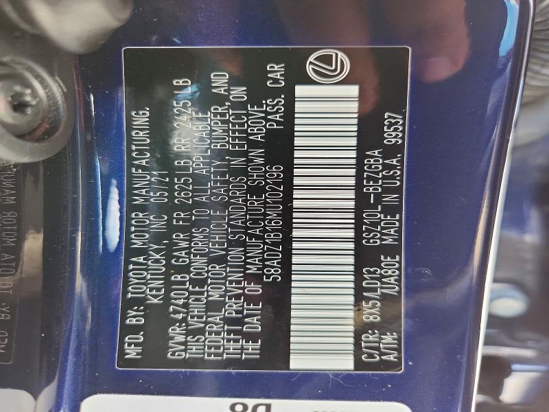 Aukcja sprzedaży 2021 Lexus Es 350, vin: 58ADZ1B16MU102196, numer aukcji: 55807196