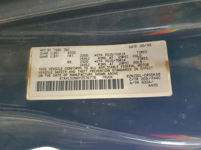 2000 Toyota Tacoma მანქანა იყიდება აუქციონზე, vin: 4TAVL52N8YZ576778, აუქციონის ნომერი: 58510396