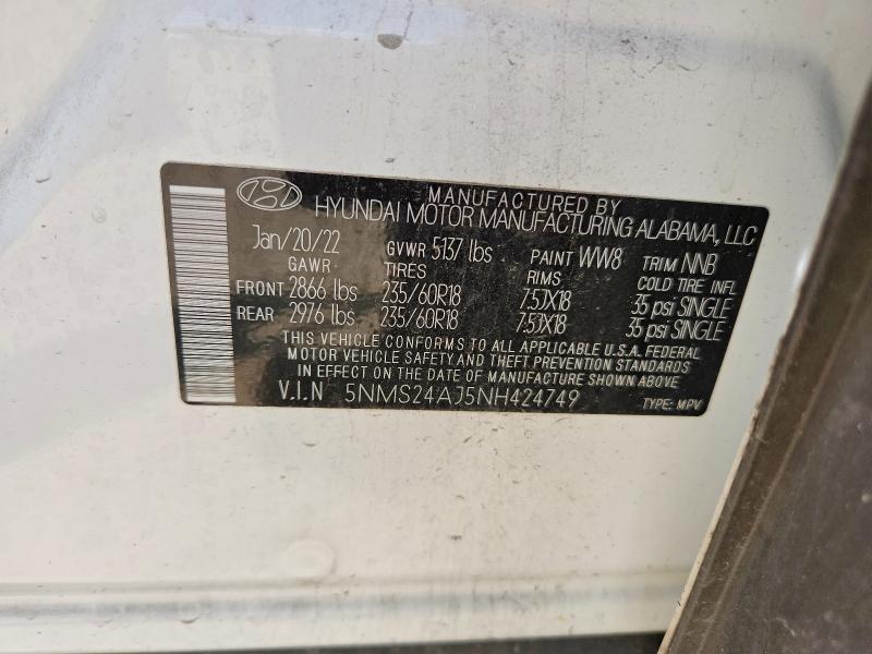 Продажа на аукционе авто 2022 Hyundai Santa Fe, vin: 5NMS24AJ5NH424749, номер лота: 56775646