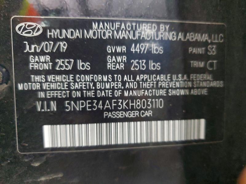2019 Hyundai Sonata მანქანა იყიდება აუქციონზე, vin: 5NPE34AF3KH803110, აუქციონის ნომერი: 56540886