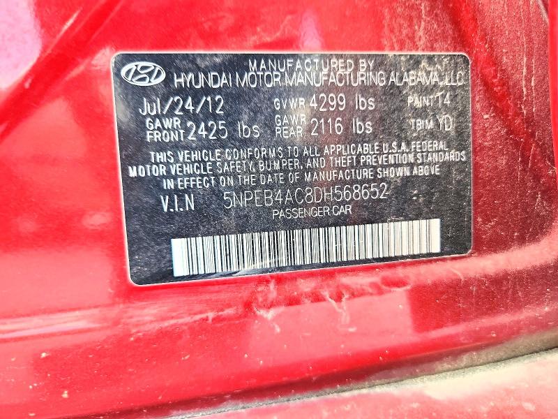 2013 Hyundai Sonata მანქანა იყიდება აუქციონზე, vin: 5NPEB4AC8DH568652, აუქციონის ნომერი: 57712076