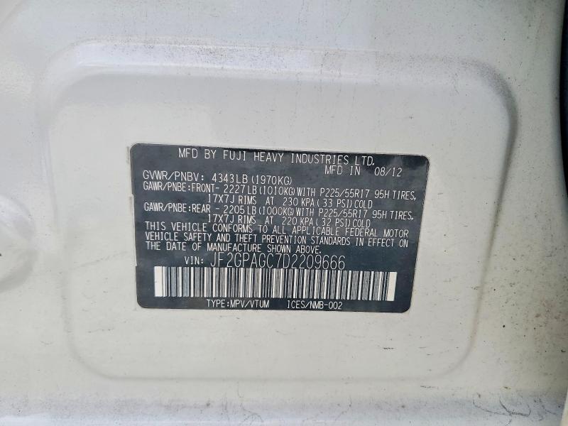 57139686 :رقم المزاد ، JF2GPAGC7D2209666 vin ، 2013 Subaru Xv Crosstrek مزاد بيع