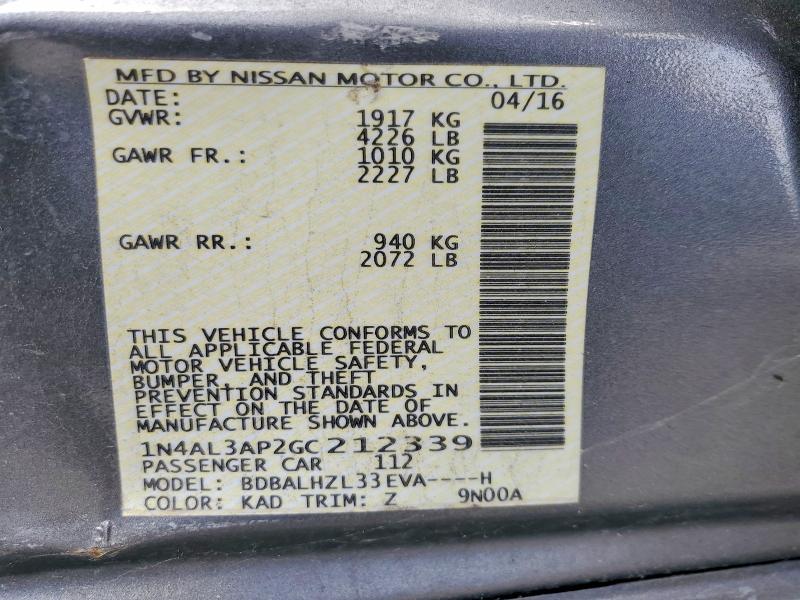 Aukcja sprzedaży 2016 Nissan Altima, vin: 1N4AL3AP2GC212339, numer aukcji: 55671516
