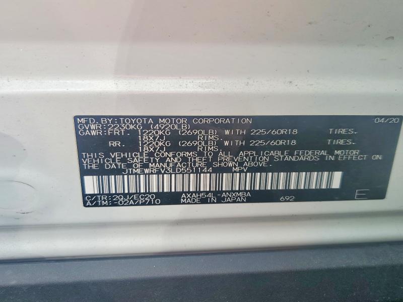 57290506 :رقم المزاد ، JTMEWRFV3LD551144 vin ، 2020 Toyota Rav4 مزاد بيع