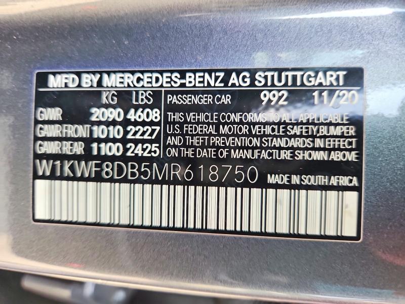 55712646 :رقم المزاد ، W1KWF8DB5MR618750 vin ، 2021 Mercedes-benz C مزاد بيع