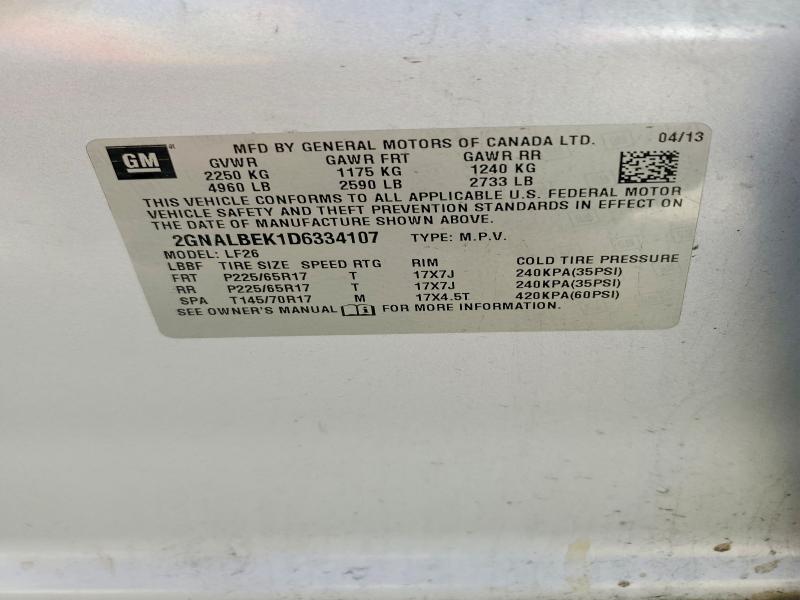 2013 Chevrolet Equinox მანქანა იყიდება აუქციონზე, vin: 2GNALBEK1D6334107, აუქციონის ნომერი: 55415076