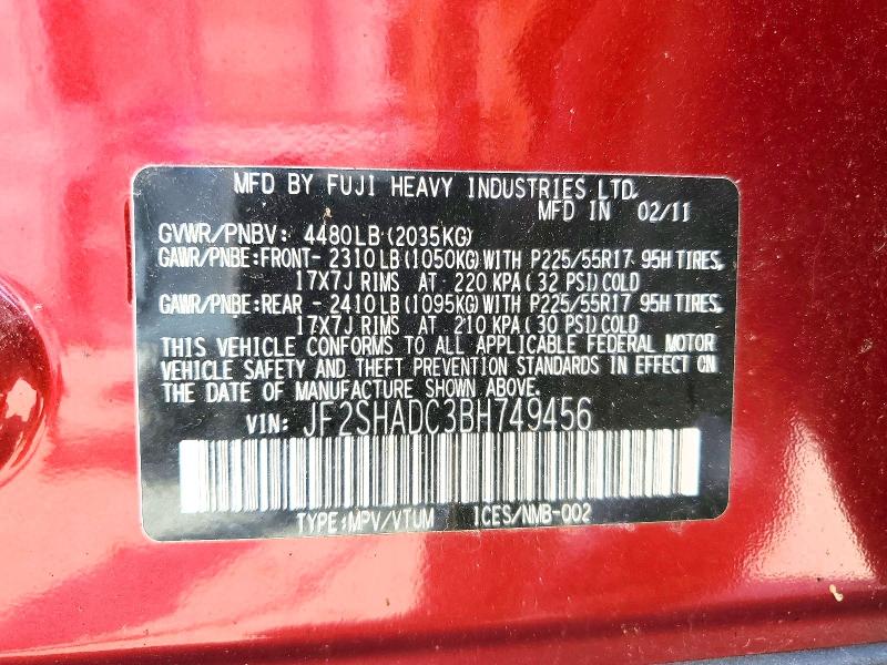 Продажа на аукционе авто 2011 Subaru Forester, vin: JF2SHADC3BH749456, номер лота: 58494216