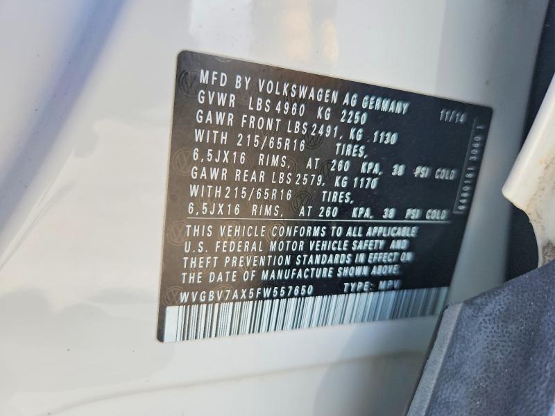 2015 Volkswagen Tiguan მანქანა იყიდება აუქციონზე, vin: WVGBV7AX5FW557650, აუქციონის ნომერი: 56739686