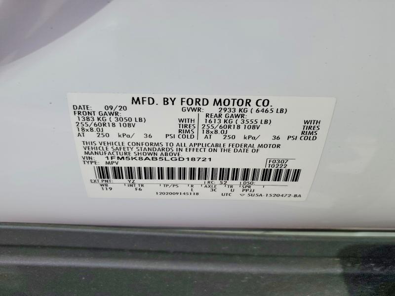 Aukcja sprzedaży 2020 Ford Explorer, vin: 1FM5K8AB5LGD18721, numer aukcji: 56751286