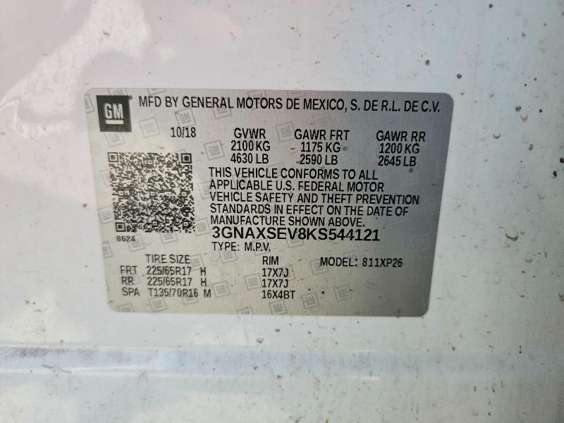 Aukcja sprzedaży 2019 Chevrolet Equinox, vin: 3GNAXSEV8KS544121, numer aukcji: 57878456