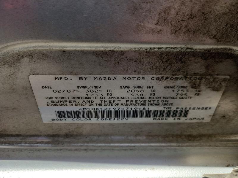 Продажа на аукционе авто 2007 Mazda 3, vin: JM1BK12F971719181, номер лота: 59087776