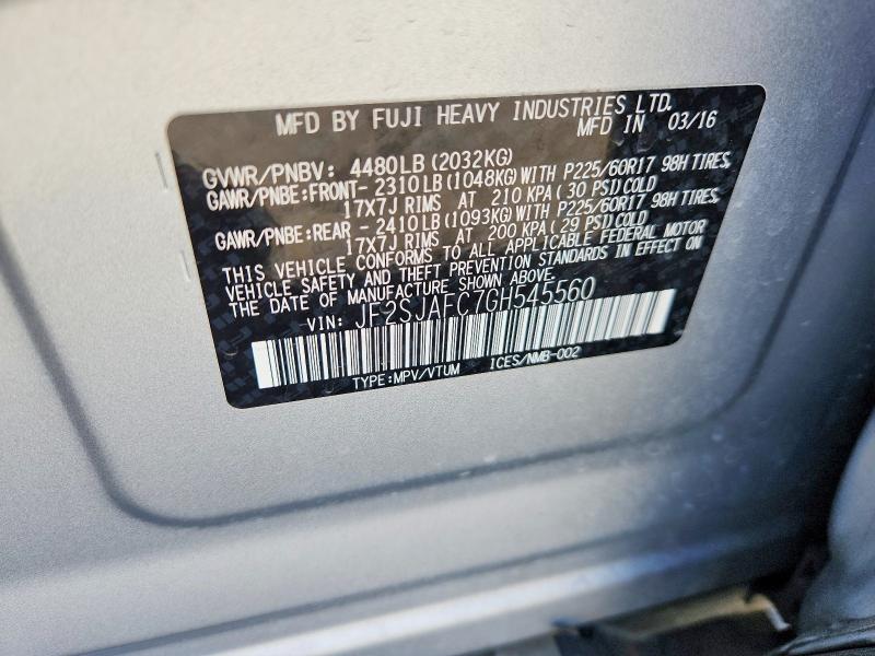 Aukcja sprzedaży 2016 Subaru Forester, vin: JF2SJAFC7GH545560, numer aukcji: 59300136