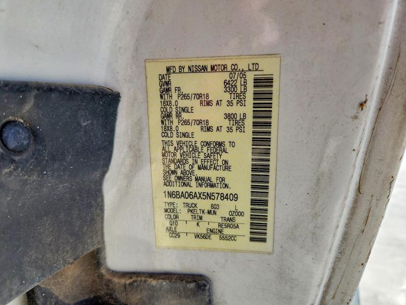 Aukcja sprzedaży 2005 Nissan Titan, vin: 1N6BA06AX5N578409, numer aukcji: 55731016