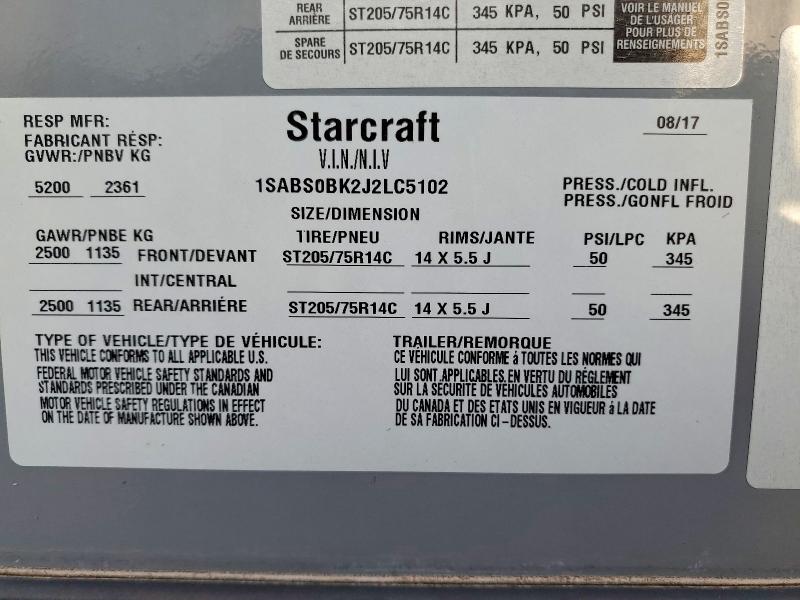 Продаж на аукціоні авто 2018 Starcraft Lauch Outfitters 19b, vin: 1SABS0BK2J2LC5102, номер лоту: 56666336