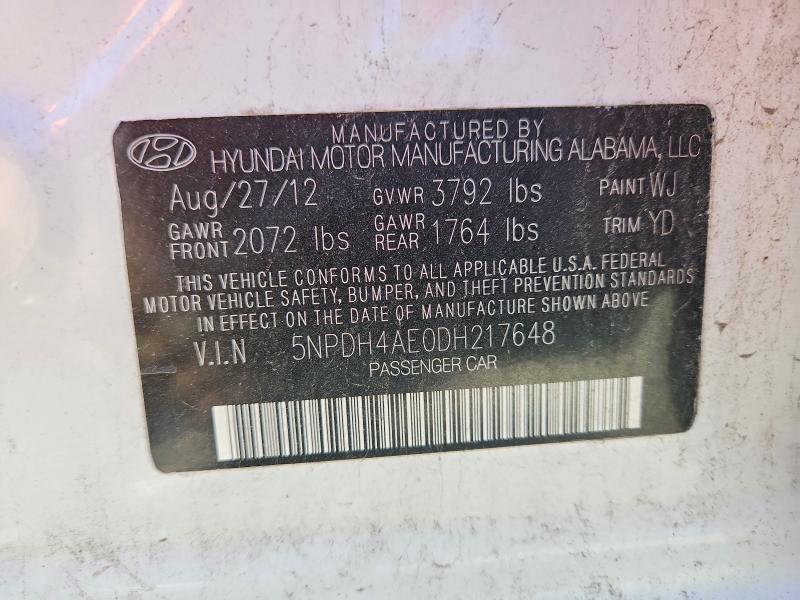 2013 Hyundai Elantra მანქანა იყიდება აუქციონზე, vin: 5NPDH4AE0DH217648, აუქციონის ნომერი: 53069246