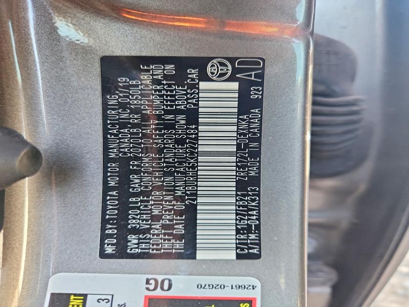 Aukcja sprzedaży 2019 Toyota Corolla, vin: 2T1BURHE5KC227484, numer aukcji: 56155036