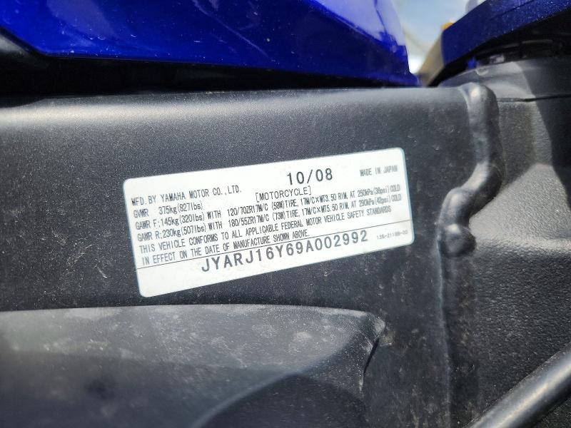 55215086 :رقم المزاد ، JYARJ16Y69A002992 vin ، 2009 Yamaha Yzfr6 مزاد بيع