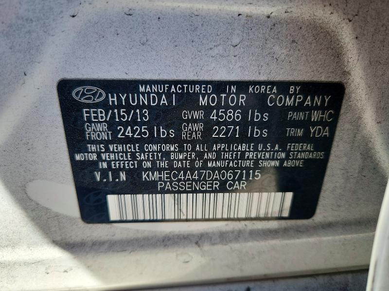 Aukcja sprzedaży 2013 Hyundai Sonata, vin: KMHEC4A47DA067115, numer aukcji: 58623656