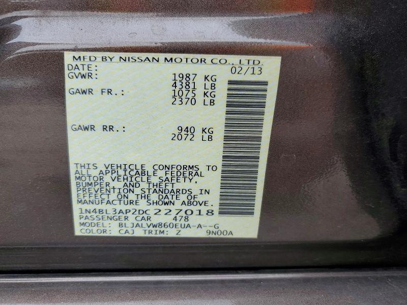 58387686 :رقم المزاد ، 1N4BL3AP2DC227018 vin ، 2013 Nissan Altima مزاد بيع