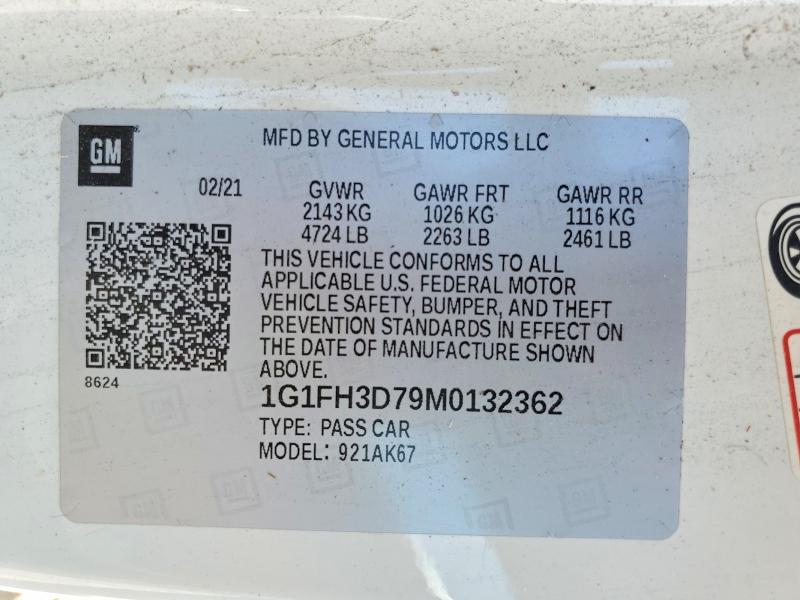 55919216 :رقم المزاد ، 1G1FH3D79M0132362 vin ، 2021 Chevrolet Camaro مزاد بيع