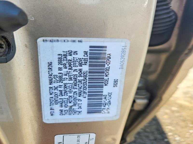 2003 Toyota Camry მანქანა იყიდება აუქციონზე, vin: 4T1BF30K53U549051, აუქციონის ნომერი: 57871966