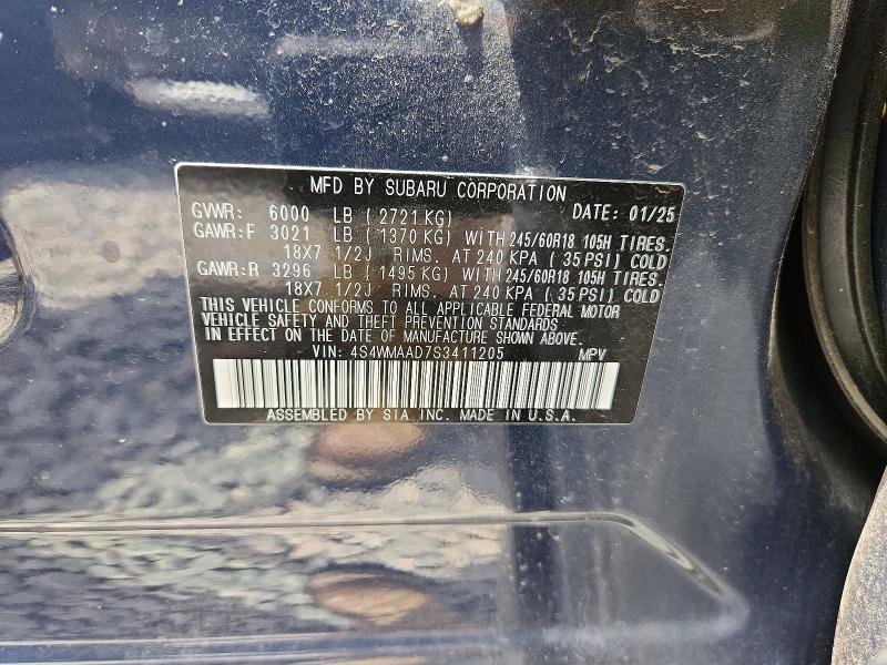 85618695 :رقم المزاد ، 4S4WMAAD7S3411205 vin ، 2025 Subaru Ascent مزاد بيع