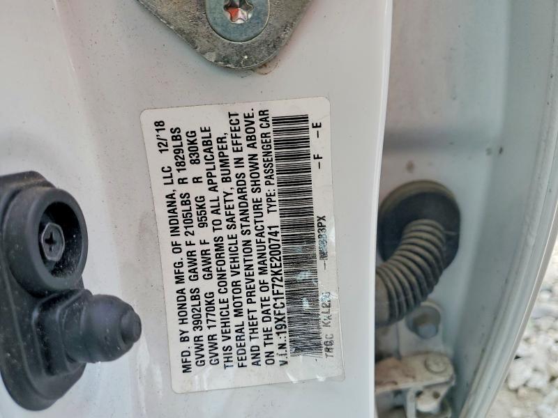 Aukcja sprzedaży 2019 Honda Civic, vin: 19XFC1F72KE200741, numer aukcji: 57168026