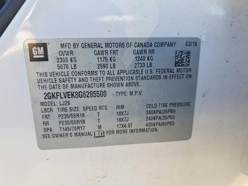 Aukcja sprzedaży 2016 Gmc Terrain, vin: 2GKFLVEK8G6285500, numer aukcji: 56806366