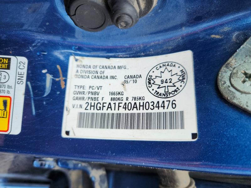 Продаж на аукціоні авто 2010 Honda Civic, vin: 2HGFA1F40AH034476, номер лоту: 57366546