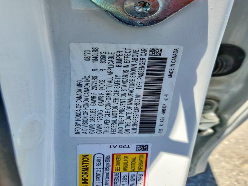 Aukcja sprzedaży 2024 Honda Civic, vin: 2HGFE2F5XRH502101, numer aukcji: 58452116